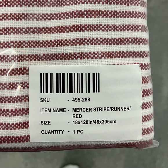 New Crate&Barrel Mercer Merrow-Stitch Red Stripe Runner, Casual Table Runner - Picture 6 of 8